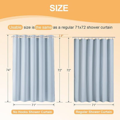 River Dream Cotton Blend No Hook Shower Curtain with Liner, Blue, 71x74 | with Snap in Liner, Heavyweight Waffle Fabric, Hotel Grade for Bathroom, Water Repellent, Corner Magnets, Machine Washable