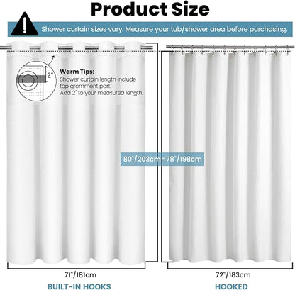 SORTTO No Hook Shower Curtain with Snap in Liner Set Waffle Shower Curtain for Bathroom Hotel Style Fabric Waterproof Inner Liner，71" W x 80" H, White