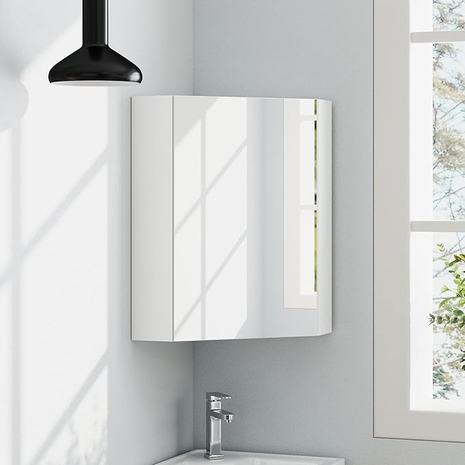 Giantex Corner Medicine Cabinet, 23.5” Over The Toilet Storage Cabinet with Mirror Door, Adjustable Shelf, Clear Reflection, Space-Saving Mirrored Cabinet, Bathroom Wall Cabinet for Entryway, White