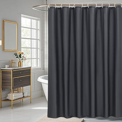 AooHome Standard Shower Liner, Solid Polyester Fabric Solid Shower Curtain Liner for Hotel with Hooks, Water Repellent, Weighted Hem, Charcoal, 72x72 inch