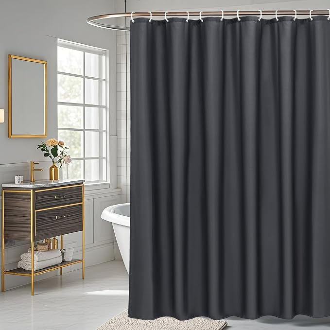 AooHome Extra Long Shower Curtain 72 Width x 84 Height Inch, Solid Fabric Shower Curtain Liner for Hotel, Waterproof, Dark Grey