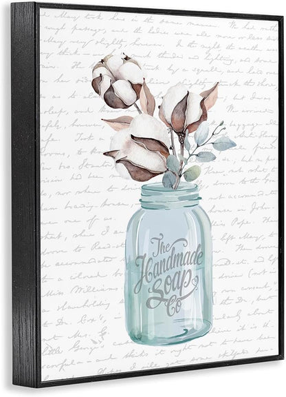 'Handmade Soap Jar & Cotton Flower'| Framed Giclee Art | Stupell Industries | Black, 11 x 14 Inches, Easy to Hang and Sturdy, Made in USA, by Lettered and Lined