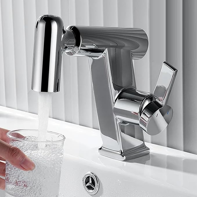 JRUIA White Bathroom Faucet, Brass Sink Mixer Tap, Pull Out Spray, Three Water Output Modes, Modern Swivel Kitchen Faucet,Silver