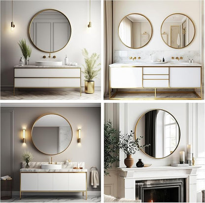Small Round Mirror, 16 inch Gold Circle Mirror, Brushed Metal Frame | High Definition Mirror, Waterproof, Easy Installation, Circular Mirrors for Vanity, Nursery, Bedroom, Wall Décor