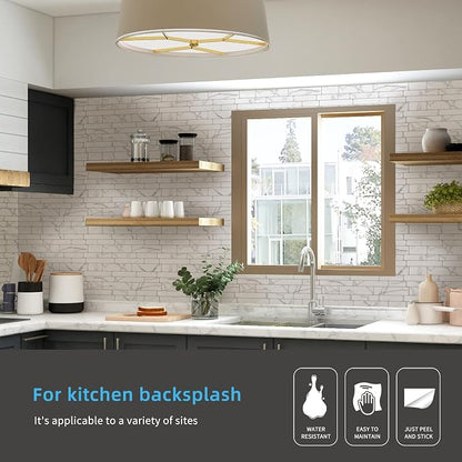 Art3d Stone Peel and Stick Backsplash, 10-Sheet, 12" x 12", White Marble | Lightweight, Self Adhesive, Moisture Resistant, Easy to DIY, Modern Style, for Kitchen, Bedroom, Ideal for New Home Buyers
