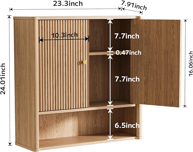 Bathroom Wall Cabinet, Medicine Cabinet with Adjustable Wood Shelf & Doors, Over The Toilet Storage Organizer Wall Mounted Storage Cabinet for Laundry Room, Kitchen, Living Room, Cupboard, OAK