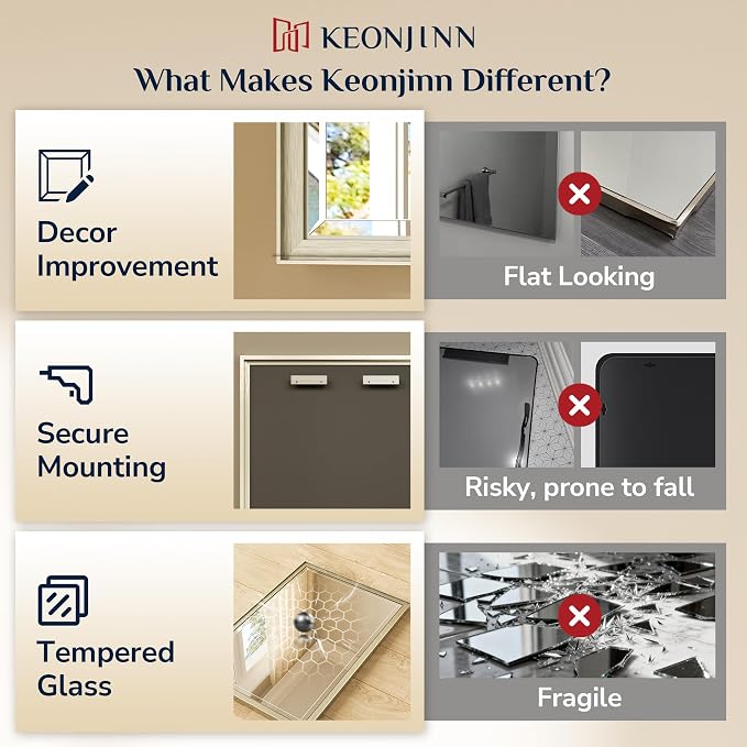 Keonjinn 30" x 36" Brushed Nickel Bathroom Mirrors for Over Sink, Rectangle | Aluminum Alloy Frame, Safe Tempered Glass with Beveled Edge, French Cleat, Silver Vanity Wall Mirror(Vertical/Horizontal)