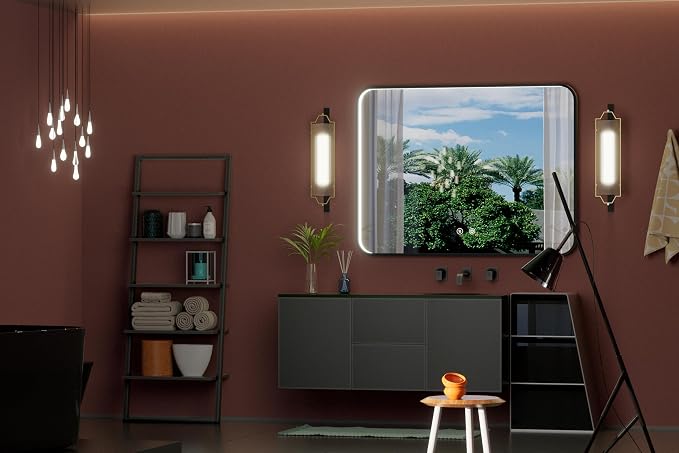 48"x36" Black LED Bathroom Mirror with Lights, 3000K/4500K/6000K | Stepless Dimmable, Memory, Anti-Fog, Aluminum Frame Wall Mounted Lighted Bathroom Vanity Mirror, ETL Listed, IP54 Waterproof
