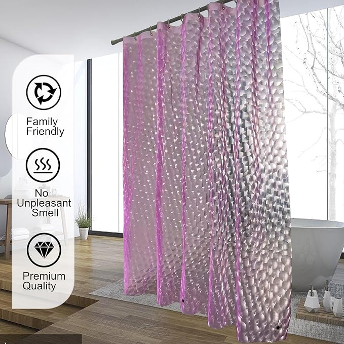 Shower Curtain Liner, Eva Pink 4G Lightweight Shower Liner, Plastic Waterproof Shower Curtains, 72x72 inch with 12 Grommet Holes 3 Large Magnetic Weights