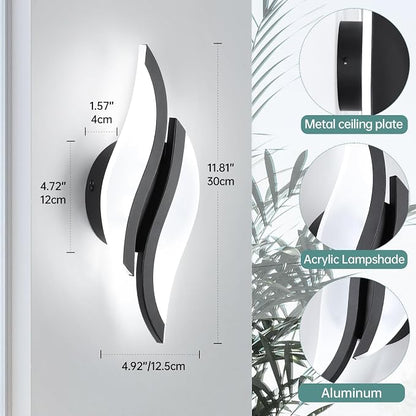 CANEOE Modern LED Wall Sconce 6000K Black Indoor Wall Light Fixtures Acrylic Wall Sconce Lighting for Living Room Bedroom Bedside Bathroom Hallway Stairway Wall Lamp (Black, 1 Pack, 6000K)