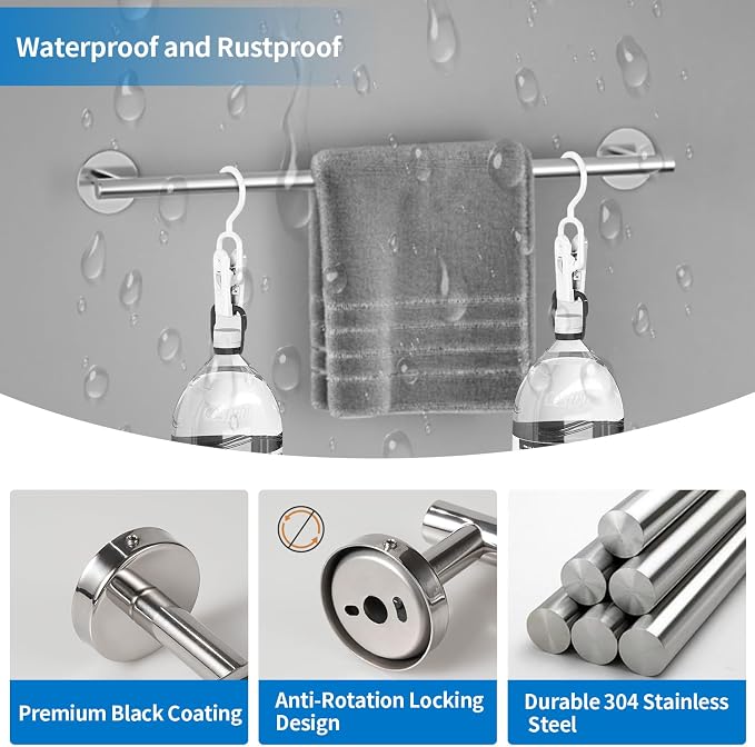 Brushed Bathroom Hardware Set, 5 Pieces Bathroom Accessories Set,Stainless Steel 16 Inch Bath Towel Bar Set Wall Mounted,Robe Towel Hooks, Toilet Paper Holder,Towel Racks for Bathroom SP-60008-2