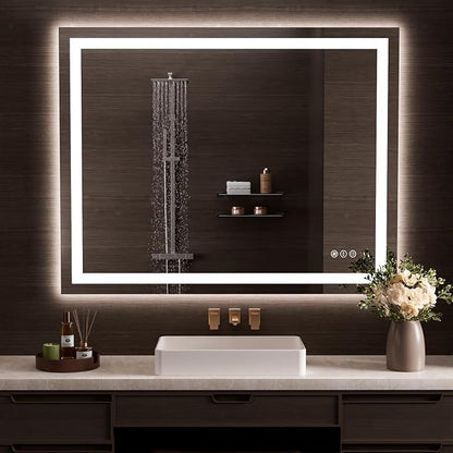 LOAAO 50"X40" LED Bathroom Mirror with Lights, UL Listed | Anti-Fog, Dimmable, 3 Color Temperature, Backlit + Front Lit, Memory Function, Tempered Glass