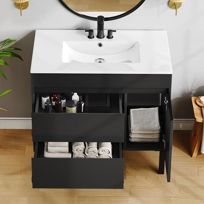DWVO 36 Inch Bathroom Vanity with Sink | Bathroom Vanity Cabinet, Bathroom Storge Vanity Includes Adjustable Legs, Soft Closing Door, 2 Drawers & Drain