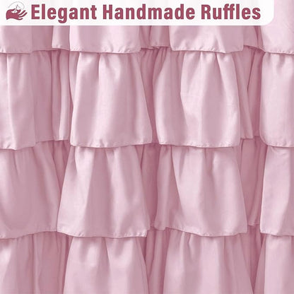 Seasonwood Pink Ruffle Shower Curtain Cute Girly Shower Curtain Button Farmhouse Style Pink Fabric Shower Curtains Blush Shower Curtains for Bathroom