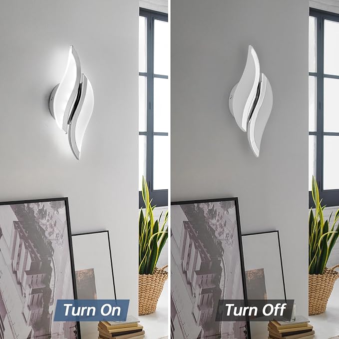 CANEOE Modern LED Wall Sconce 6000K Chrome Indoor Wall Light Fixtures Acrylic Wall Sconce Lighting for Living Room Bedroom Bedside Bathroom Hallway Stairway Wall Lamp (Chrome, 1 Pack, 6000K)