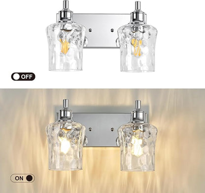 Bathroom Light Fixtures Farmhouse Chrome Vanity Lights for Bathroom Lighting Fixtures Over Mirror with Hammered Glass Lampshade for Cabinet Mirror Bedroom Hallway 2 Light