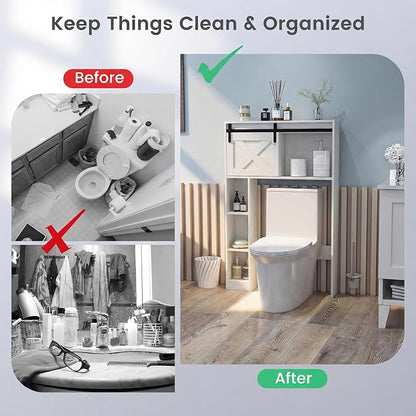 GIANTEX Over The Toilet Storage Cabinet - Freestanding Bathroom Organizer with Sliding Barn Door & Storage Shelves, Multifunctional Bathroom Toilet Rack for Bathroom, Restroom, Laundry (White)