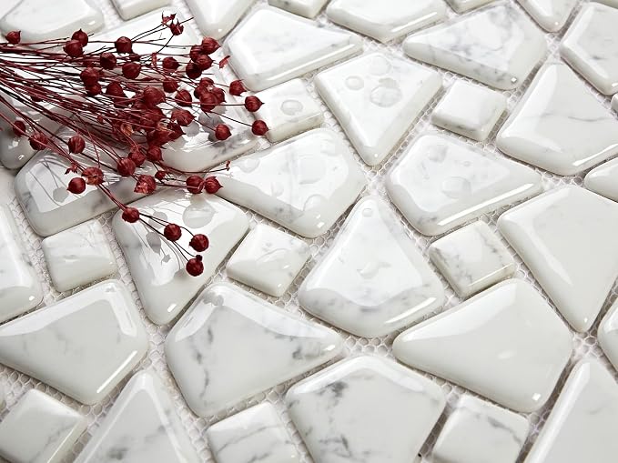5 Sheets Square Marble Mosaic Wall and Floor Tiles for Bathroom and Kitchen 12.2 * 12.2 Inches 1.03 sq.ft