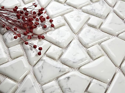 5 Sheets Square Marble Mosaic Wall and Floor Tiles for Bathroom and Kitchen 12.2 * 12.2 Inches 1.03 sq.ft