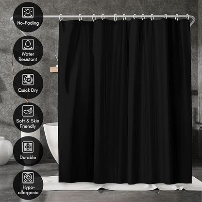 Americanflat 71x74 Solid Black Shower Curtain - Water-Resistant Long Shower Curtain with Durable Metal Grommets and 12 Hooks - 100% Polyester