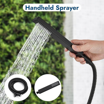Wall Mounted Outdoor Shower Kit,Outdoor Shower Faucet,Matte Black | 6-Inch Square Rainfall Shower Head with Handheld Spray, Adjustable Slide Bar & Dual Function Design for Flexible Outdoor Use