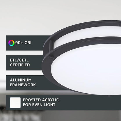 Designers Fountain Flush Mount Ceiling Light, 10 Inch Round LED DC Lighting Fixture Kitchen, Bedroom, Bathroom, and Hallway, Dimmable, 1150 Lumens, 3000K/4000K/5000K, Matte Black, EV1410C3C-43