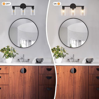 Bathroom Vanity Light Bathroom Light Fixtures Vanity Lights for Bathrrom Light Fixtures with Clear Glass Shade for Bath 3 Light (Black)