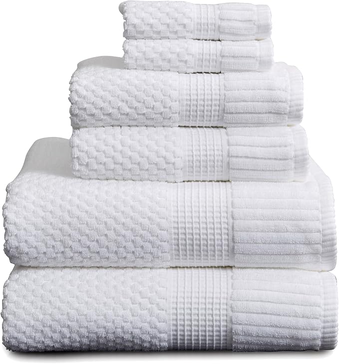 100% Cotton 6 Piece Bath Towel Set | White Towels | Oeko‑TEX Standard 100 | Soft & Absorbent, Quick‑Dry | Trinity Collection - Bright White