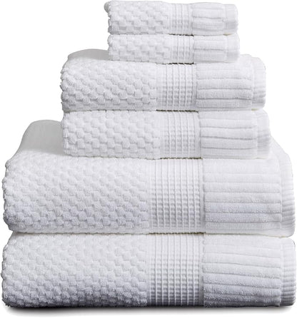 100% Cotton 6 Piece Bath Towel Set | White Towels | Oeko‑TEX Standard 100 | Soft & Absorbent, Quick‑Dry | Trinity Collection - Bright White