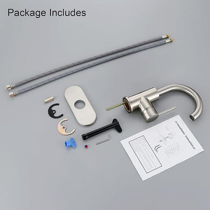 RKF Single-Handle Bathroom Sink Faucet, 360 Degree Swivel Spout Single Hole Faucet with Overflow and Supply Hose,Bar Sink Faucet,Small Kitchen Faucet Tap