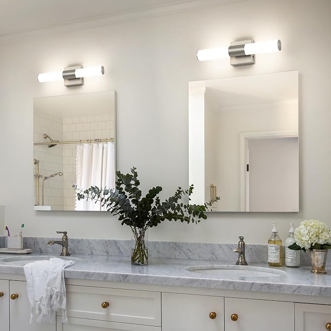 Brushed Nickel Vanity Light for Bathroom Lights Fixtures Over Mirror 5CCT Dimmable Vanity Light Bar 15.74-Inch 12W Bathroom Lighting Fixtures for Mirror