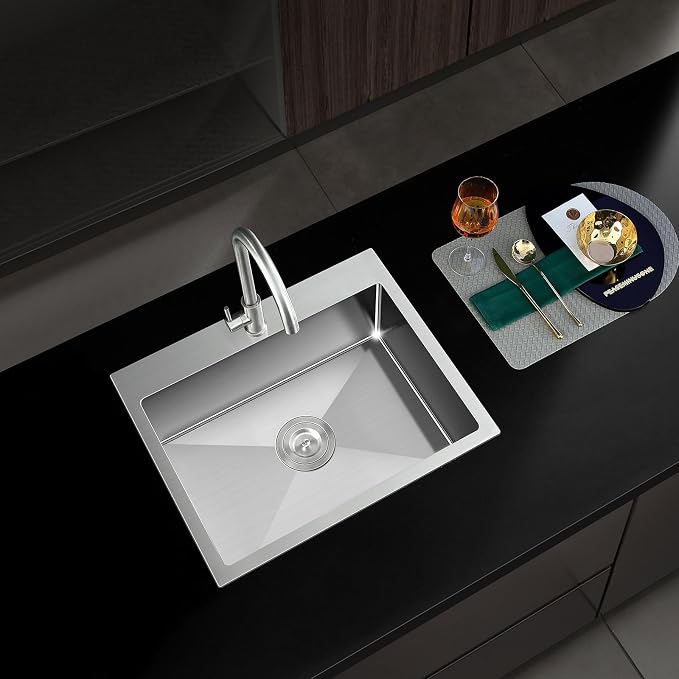 23 Inch Brushed Drop in Kitchen Sink-TSIBOMU 18 Gauge Satinless Steel | Topmount Single Bowl Single Hole Kitchen Sink, 9 inch Deep Bowl Basin Sink, D23"xW18"xH9"