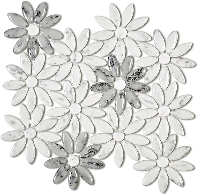 5 Sheets Marble Flowers Mosaic Wall and Floor Tiles for Bathroom and Kitchen 12.2 * 12.6 Inches 1.07 sq.ft