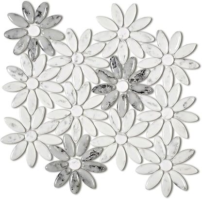 5 Sheets Marble Flowers Mosaic Wall and Floor Tiles for Bathroom and Kitchen 12.2 * 12.6 Inches 1.07 sq.ft