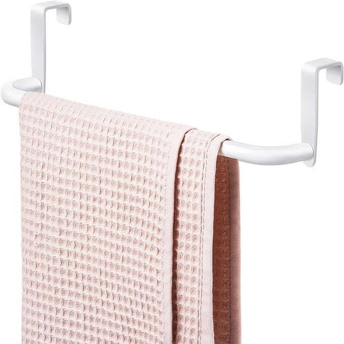 Patelai Over Cabinet Door Towel Bar, Metal Kitchen Rack,White | Hang Inside or Outside Cabinet for Hand Towels, No Drill Install, Bathroom Organizer, Saves Counter Space, Fits Doors