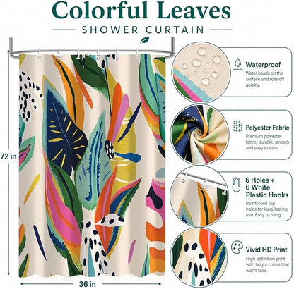 Colorful Abstract Shower Curtain, Floral Boho Modern Asthetic Plant Bathroom Curtain, Waterproof Polyester Fabric Shower Curtain Set with Hooks 36x72 Inch