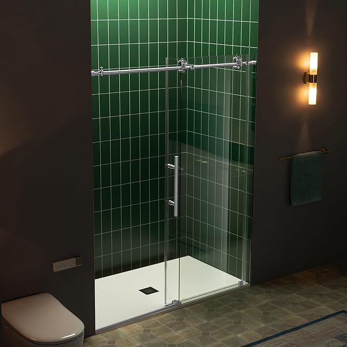 Woodbridge 57.5-60" W x 80" H Frameless Single Sliding Soft-Close Shower Door with Tempered Glass & Explosion Proof Film in Chrome Finish