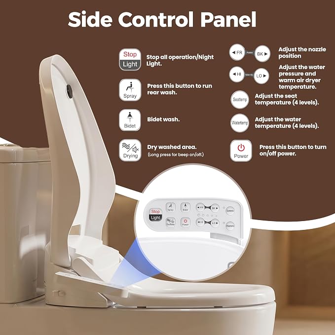 Bidet Toilet Seat Round with Heated Toilet Seat for Bathroom 236D | Instant Warm Water, Warm Air Dryer, Self-Cleaning Nozzle, Night Light,Soft Close Lid, Requires Outlet