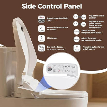 Bidet Toilet Seat Round with Heated Toilet Seat for Bathroom 236D | Instant Warm Water, Warm Air Dryer, Self-Cleaning Nozzle, Night Light,Soft Close Lid, Requires Outlet