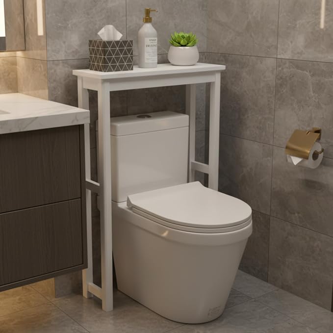 Dorset Over-the-Toilet Storage Shelf – 27" W x 37" H Space Saver Rack with Single Open Shelf for Towels & Toiletries – Minimalist Modern Design & Easy Assembly Bathroom Organizer by Alaterre Furniture | 27”W x 37”H White Space Saver Rack with Single Op...