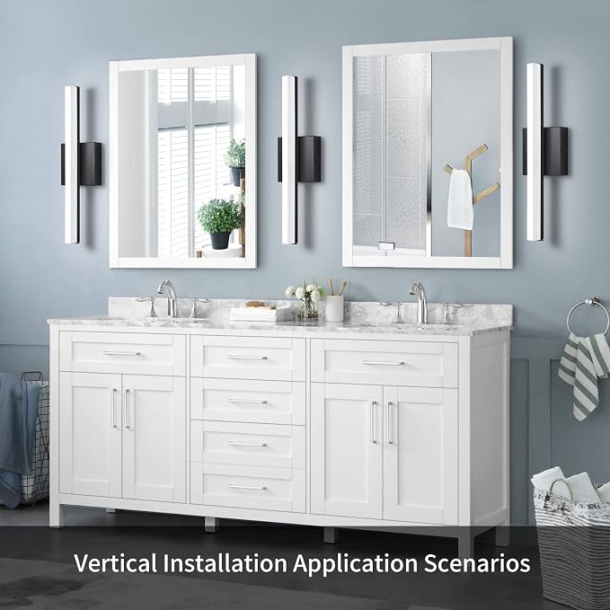 Modern LED Vanity Lights 16IN 9W (2 Pack) Daylight White Black Bathroom Light Fixtures Over Mirror Lighting for Vanity