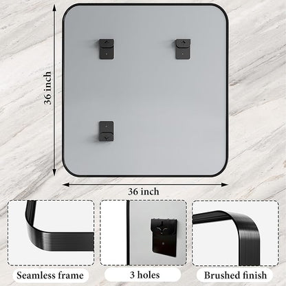 36 Inch Brushed Nickel Bathroom Mirrors for Over Sink, Rounded Rectangle Black Vanity Mirror, Farmhouse Mirror for Wall, HD Tempered Glass, Anti-Rust Mirror,Hangs Horizontally or Vertically