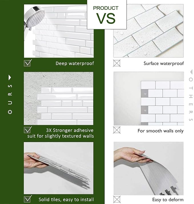 STICKGOO Peel and Stick Backsplash - 10 Sheets of 12”×12” - 3D Self Adhesive Peel and Stick Tile Backsplash for Kitchen & Bathroom