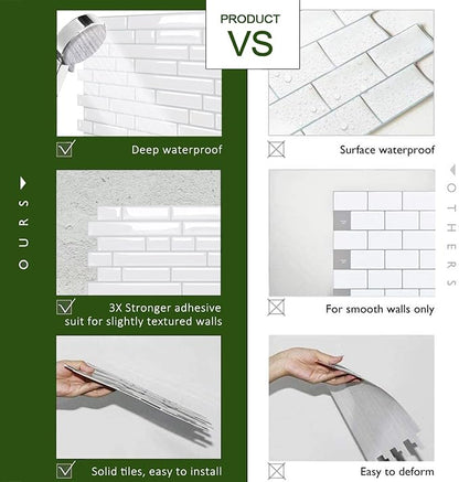 STICKGOO Peel and Stick Backsplash - 10 Sheets of 12”×12” - 3D Self Adhesive Peel and Stick Tile Backsplash for Kitchen & Bathroom