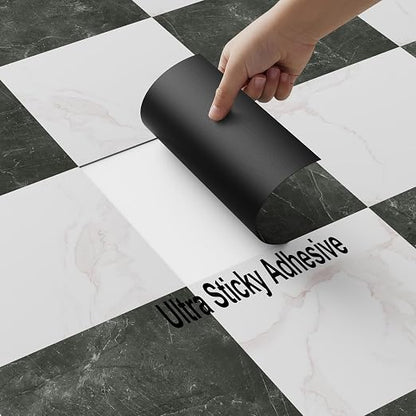 Peel and Stick Floor Tiles | Light Green Marble 30 Sq.Ft | Stone Texture / Anti-Slip /Surface Coated / Recycle Material / Waterproof / Indoor Area /Diy Installation