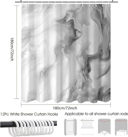 Mocsicka Shower Curtains for Bathroom, Grey Marble Shower Curtain for Bathroom, Abstract Gray and White Shower Curtain Modern Art Decor Waterproof Bath Curtain for Modern Bath Decor, 72 X 72 Inch