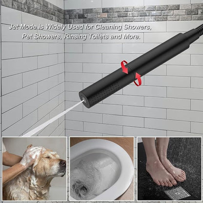 Black Shower Wand Brass Handheld Shower 7 Inch High Pressure Hand Held Shower Head High Flow Sprayer, 2 In 1 Function with 59 inch Hose, Bracket