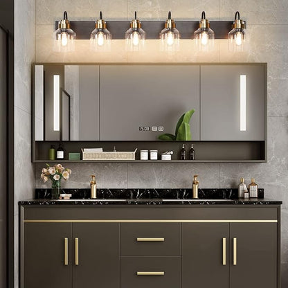 PRESDE 6 Light Bathroom Vanity Light Fixtures Over Mirror Bronze Brushed Black Vintage Bathroom Wall Sconce