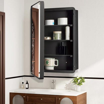24’’x36’’ Medicine Cabinet,Metal Framed Medicine Cabinet Mirror with Round Corner,Recessed and Surface Mount Bathroom Mirror with Storage, Removeable Shelves,Dark Gray Frame