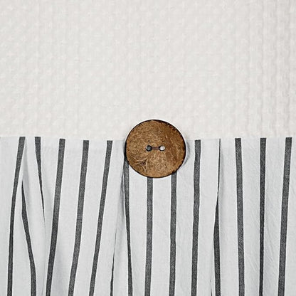 DOSLY IDÉES Farmhouse Shower Curtain, Beige and Black Striped, Button Curtain, Spa Waffle and Cotton Woven Fabric, Rustic Charm Country Chic Style, 72x84 in